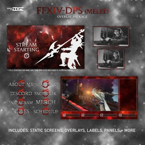 Twitch Overlay Package | STATIC - FFXIV- DPS (Melee) | Stream Starting / Brb / Ending/ Offline/ Alerts