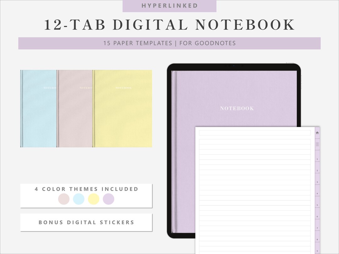 12 Tab Digital Notebook, Goodnotes iPad Notebook, 12 Subjects ...