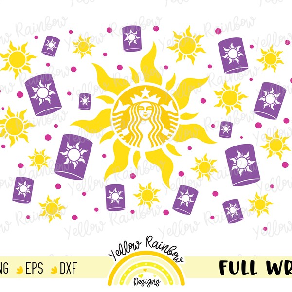 Tangled Lanterns Cod Cup Full Wrap, Tangled Sun svg, Tower svg, Lanterns svg