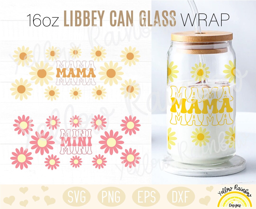 Retro Mama Daisy Can glass wrap SVG 16oz, Glass Can Svg, Coffee Can ...