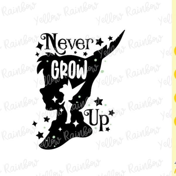 Never Grow Up, Peter Pan Quotes SVG, Cutting Files in Svg, Eps, Dxf and Png Format, Cricut Silhouette Vinyl Iron On