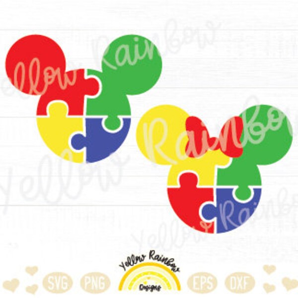 Mouse Ears Puzzle SVG, Mouse Head Svg, Autism Awareness Svg, Png Files Magical Shirt SVG, Puzzle Piece Svg for Cricut Silhouette