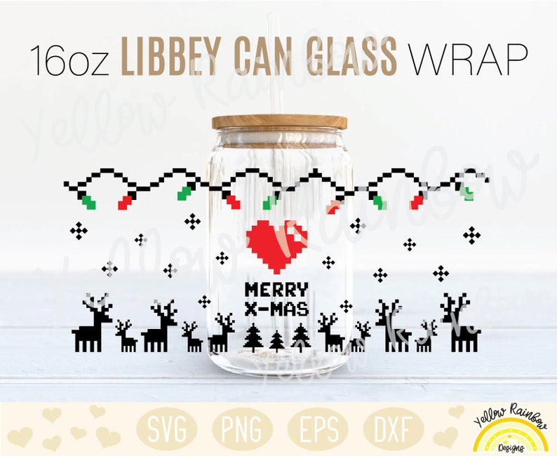 Pixelated Christmas Can Glass SVG Pixel Christmas Lights Etsy