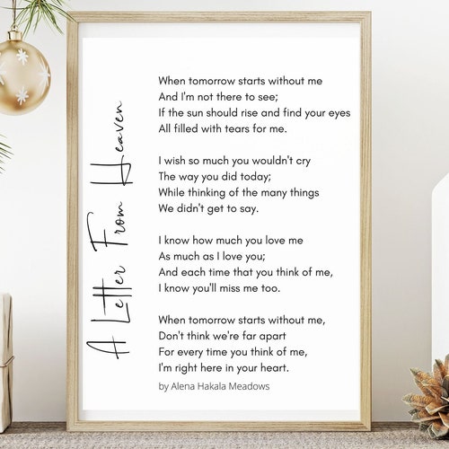 When Tomorrow Starts Without Me Printable Poem Digital Etsy Australia