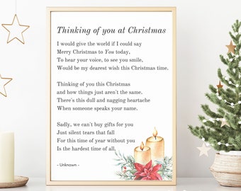 Thinking of you at Christmas, Printable Poem, Holiday Grief Quote, Bereavement Messages