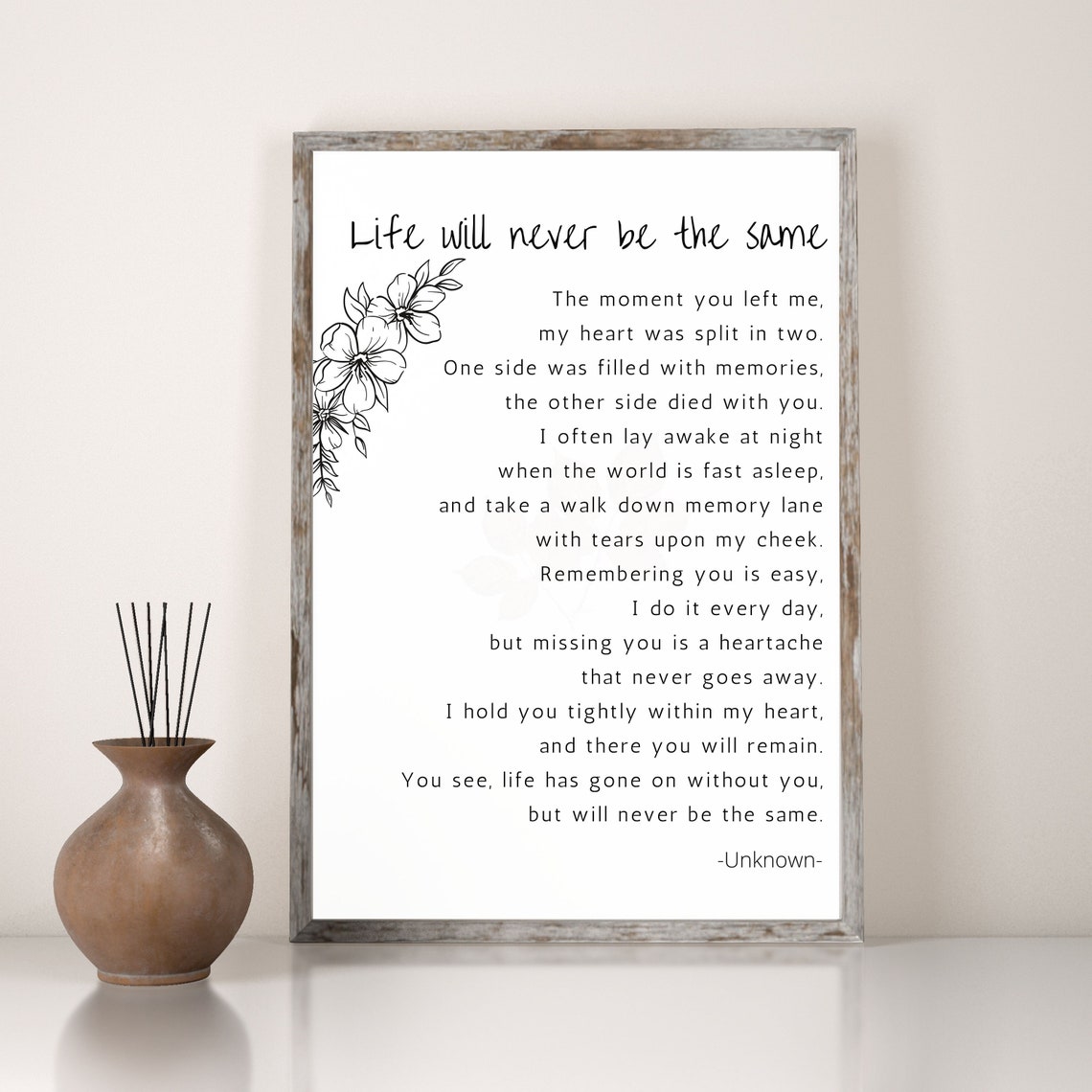 Life Will Never Be the Same Grief Quote, Poem, Typography, Printable ...