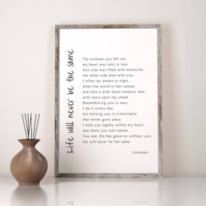 Life Will Never Be the Same Grief Quote, Poem, Typography, Printable Art, Words of Sympathy, Bereavement Messages, Comfort, Digital Download