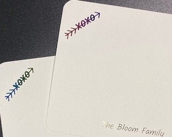 Foil custom family name notecard- xoxo detail