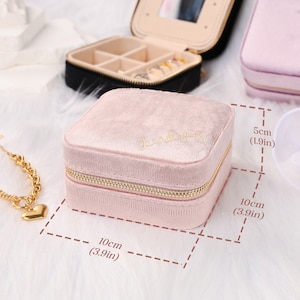 Custom Velvet Jewelry Box, Personalized Name Velvet Travel Jewelry Case, Bridesmaid Gifts with Permanent Name, Wedding Gift, Birthday Gift image 8