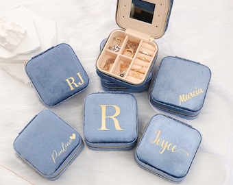 Custom Velvet Jewelry Box, Personalized Name Velvet Travel Jewelry Case, Bridesmaid Gifts with Permanent Name, Wedding Gift, Birthday Gift