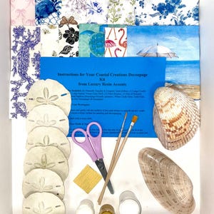 Kit de manualidades con dólares de arena y conchas de Florida para decoupage, regalo de San Valentín, kits de decoupage, kit de bricolaje, regalo de agradecimiento para maestros, kit de manualidades para niños imagen 1