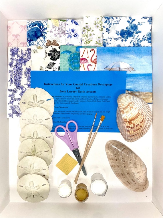 DIY Florida Decoupage Sand Dollar & Shell Craft Kit, Valentines Day Gift, Decoupage Kits, DIY Kit, Teacher Appreciation Gift, Kids Craft kit