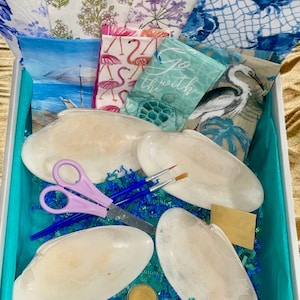 Coastal Florida Sunray Venus Clamshell Decoupage Kit – Complete DIY Craft Kit, Kids Craft Kit, Coastal Craft Kit, Holiday Gift Kit