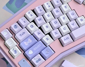 Kawaii Bird and Purple FLowers 138 Pcs Keycap Set for Mechanical Gaming Keyboard | Cherry MX Profile