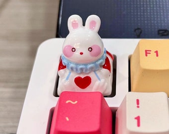 Kawaii White Rabbit Alice in Wonderland Inspired Hand Painted Artisan Keycap MX Key Cap for Mechanical Keyboard