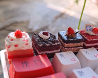 Strawberry Cream Cake Dessert Gateau Inspired Caly Artisan Handmade Keycap Key Cap for Mechanical Keyboard