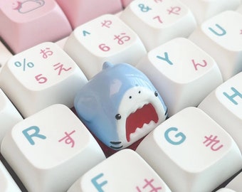 Kawaii Shark Cute Inspired Hand Painted Artisan Keycap MX Key Cap for Mechanical Keyboard