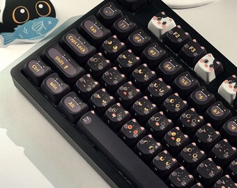 Kawaii Black Cat Side Print 140 Pcs Keycap Set for Mechanical Gaming Keyboard | MOA MX Profile