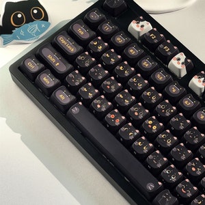 Kawaii Black Cat Side Print 140 Pcs Keycap Set for Mechanical Gaming Keyboard | MOA MX Profile