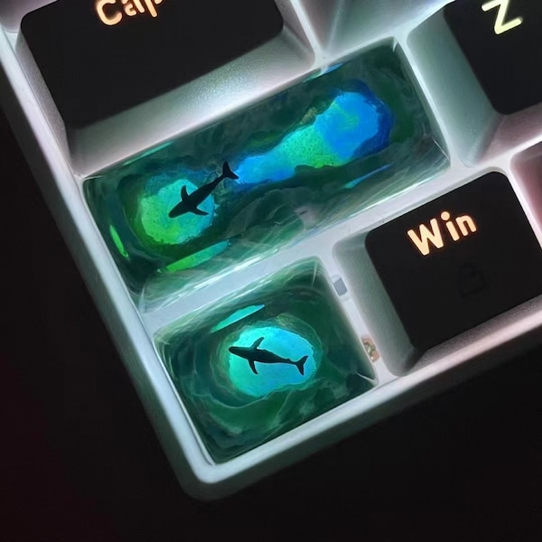Whales in Ocean Underwater Cave Natural Landscape Resin Backlight Artisan Keycap SA Profile Key Cap for Mechanical Keyboard