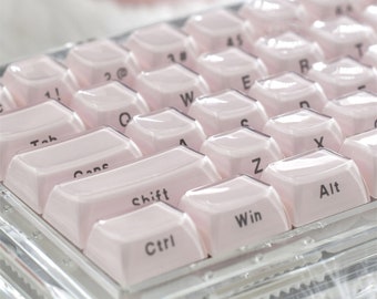 Ensemble de 113 capuchons de touche rétroéclairé à impression latérale en gelée de cristal rose pour clavier de jeu mécanique | Profil OEM MX | 70 % PBT