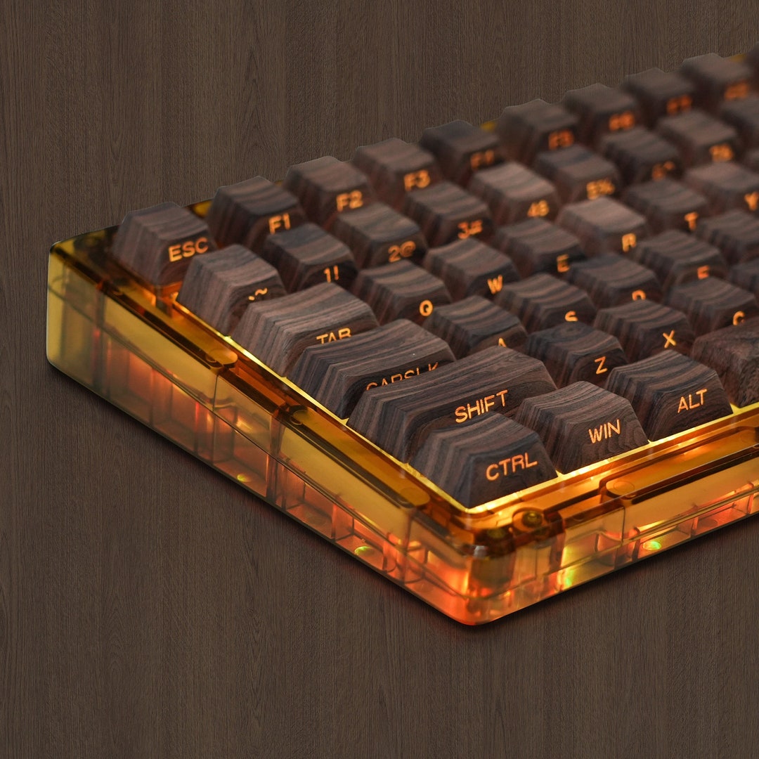 Walnut Wood Grain Side Print Backlit 132 Pcs Keycap Set for Mechanical
