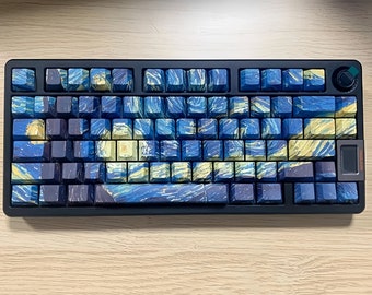 Starry Night by Vincent van Gogh Side Print Backlit 135 Pcs Keycap Set for Mechanical Gaming Keyboard | Cherry MX Profile | 70% PBT