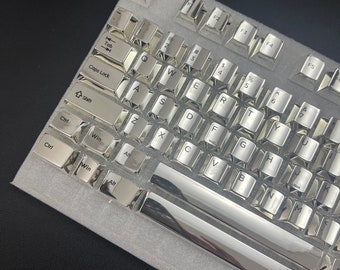 Silver Mirror Surface Zinc Alloy 110 Pcs Metal Keycap Artisan Keycap Set Cherry Profile Key Cap for Mechanical Gaming Keyboard