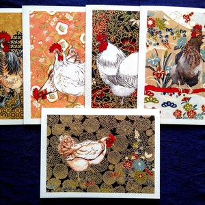 Delightful greeting card 5 Pack, elegant birthday, wedding, party, thank-you cards, featuring chickens and roosters