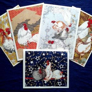 Carte de vœux 5 Pack, anniversaire élégant, mariage, fête, cartes de remerciement, mettant en vedette des poulets et des coqs, fabriqués et conçus au Canada