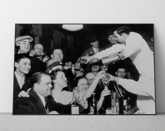 Prohibition Era End Poster - Black  White Bar Decor Flapper Wine Print - Digital Download or Canvas - Vintage Photo Print