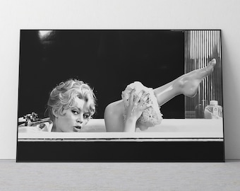 Brigitte Bardot In The Tub Poster, Black and White Movie Wall Art, Bathroom Decor, Feminist Wall Art, Bathroom Wall Decor, Digital Download