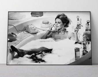 Brigitte Bardot Bath Poster, Vintage Black and White Photography (Digital Download)