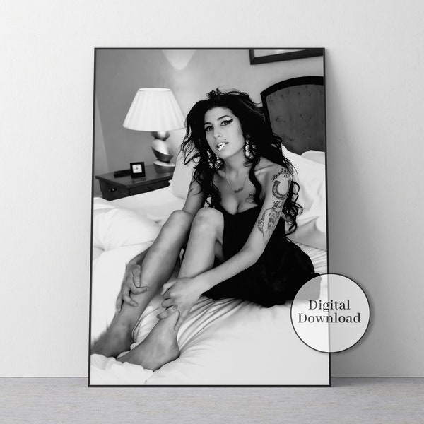 Black and White Amy Winehouse Poster, Vintage Wall Art, Amy Winehouse Print, Smoking Poster, Music Wall Decor, Feminist Print, Bedroom Decor