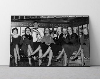 Women Drinking Wine, Vintage Photography Print, Bar Wall Decor (Digital Download)