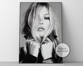 Kate Moss Fashion Print - Black and White Wall Art (Digital Download)