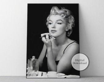 Marilyn Monroe Fashion Poster, Black and White Portrait (Digital Download)