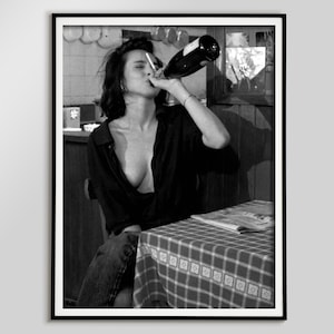 Vintage  Woman Drinking Beer Poster  Black  White  Feminist Wall Decor  Alcohol Art
