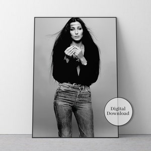 Cher schwarz und weiß Fotodruck, Vintage Musik Poster digitaler Download, feministische Kunst, Teen Girl Zimmer Dekor, Musik Studio Wandkunst
