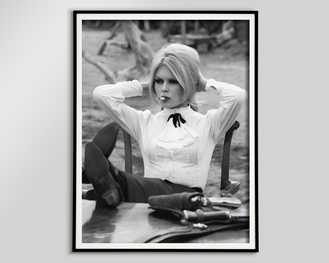 Vintage Brigitte Bardot Smoking Cigarette Poster Black and - Etsy