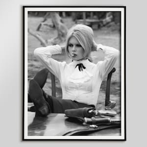 Vintage Brigitte Bardot Smoking Cigarette Poster, Black and White, Feminist Print, Fashion Photography, Teen Girl Room Decor, Girly Wall Art