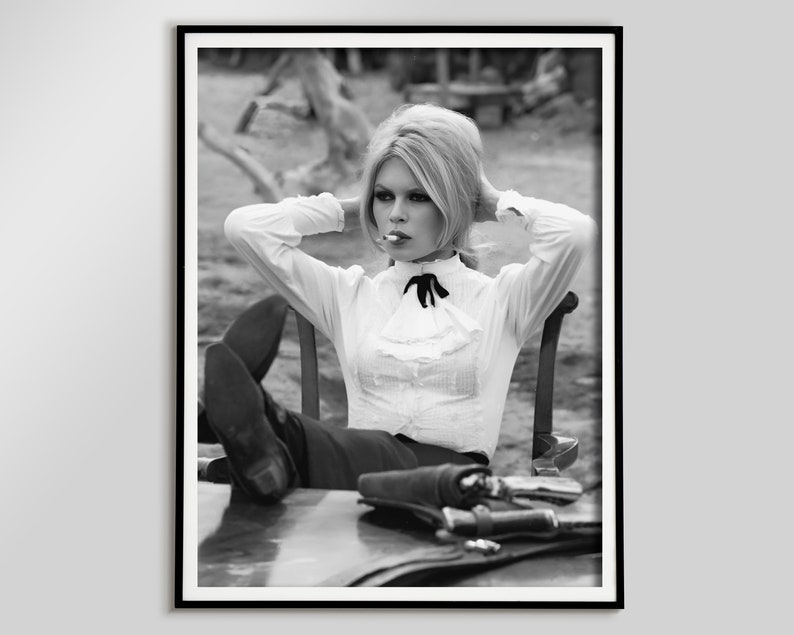 Vintage Brigitte Bardot Smoking Cigarette Poster, Black and White, Feminist Print, Fashion Photography, Teen Girl Room Decor, Girly Wall Art