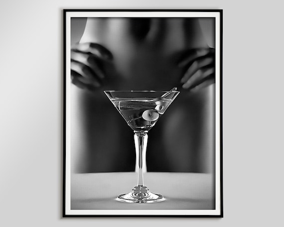 Martini Poster, Los Angeles, Black and White Photo, Fine Art Print, Martini Wall Art, Vintage Bar Decor, Digital Download, Cocktail Wall Art