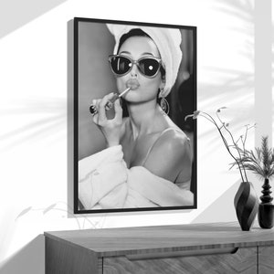 audrey hepburn, poster, wall art, lipstick print, black and white, vintage photo, audrey hepburn print, old hollywood decor, feminist print, fashion wall art, fashion print, wall decor, vintage poster