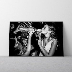 woman drinking print, vodka print, feminist poster, black and white, vintage photo, bar cart wall art, teen girl room decor, funny bedroom