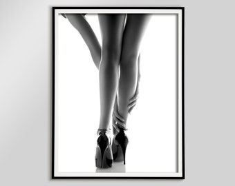 high heels print, black and white, vintage poster, fashion poster, teen girl room decor, bedroom wall art, printable, wall decor