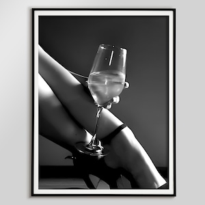 Bar Cart Print, Black and White Wine Wall Art, Feminist Poster, Vintage Photo, Teen Girls Bedroom Decor, Bar Wall Decor, Alcohol Wall Art