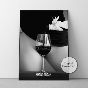 vintage wine poster, black and white, fine art print, wine wall art, digital download, cocktail wall art, bar cart print, digital download, wine print, vintage bar print, woman drinking wine, wine art print, wine bar decor