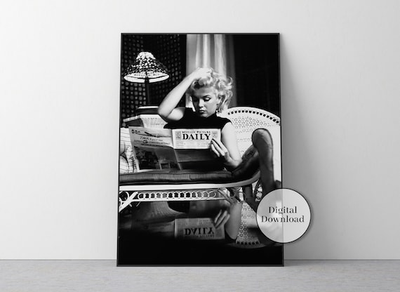 Marilyn Monroe Reading Newspaper, Vintage Wall Art (Digital Art Prints)
