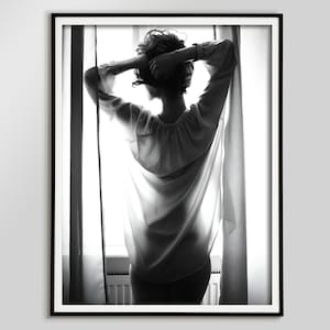 Woman in the Window Print, Black and White, Vintage Poster, Sexy Bedroom Decor, Girly Wall Art, Sexy Photos, Fashion Print, Digital Download
